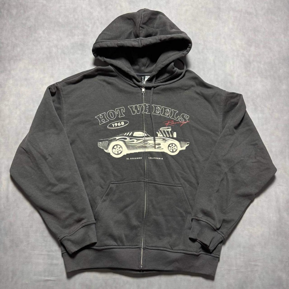 H&M‎ Hot Wheels Racing Zip Hoodie Mens XS Grey Excellent Y2K Graphic Sweatshirt